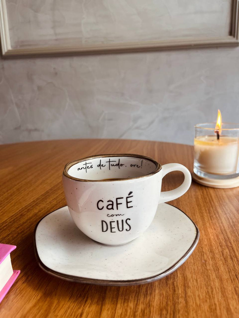 Xícara com Pires Boho - Café com Deus